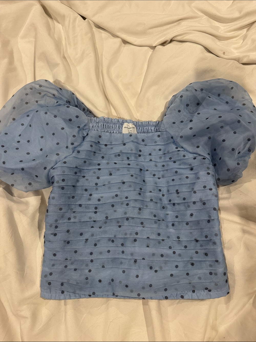 abercrombie kids Blue Puff-Sleeve Polka Dot Top